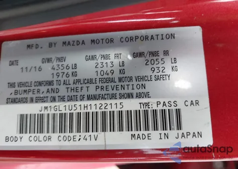 2017 Mazda Mazda6 Sport z USA, uszkodzony, nr VIN JM1GL1U51H1122115